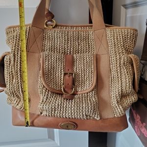 Vintage Fossil straw/wicker leather tote